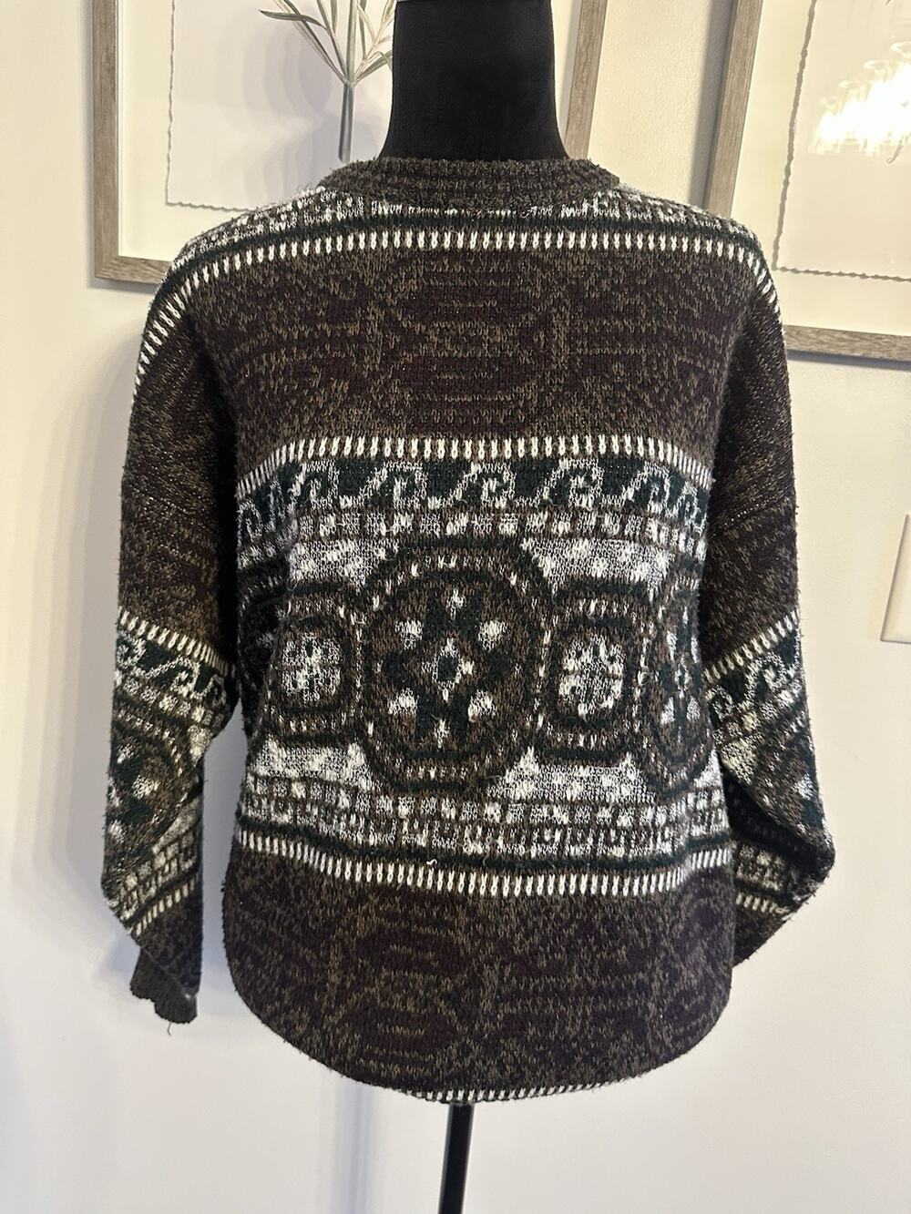 Vintage 90s Sweater Knit Pattern Grandpa Bugle Boy Mens Large Retro Grunge